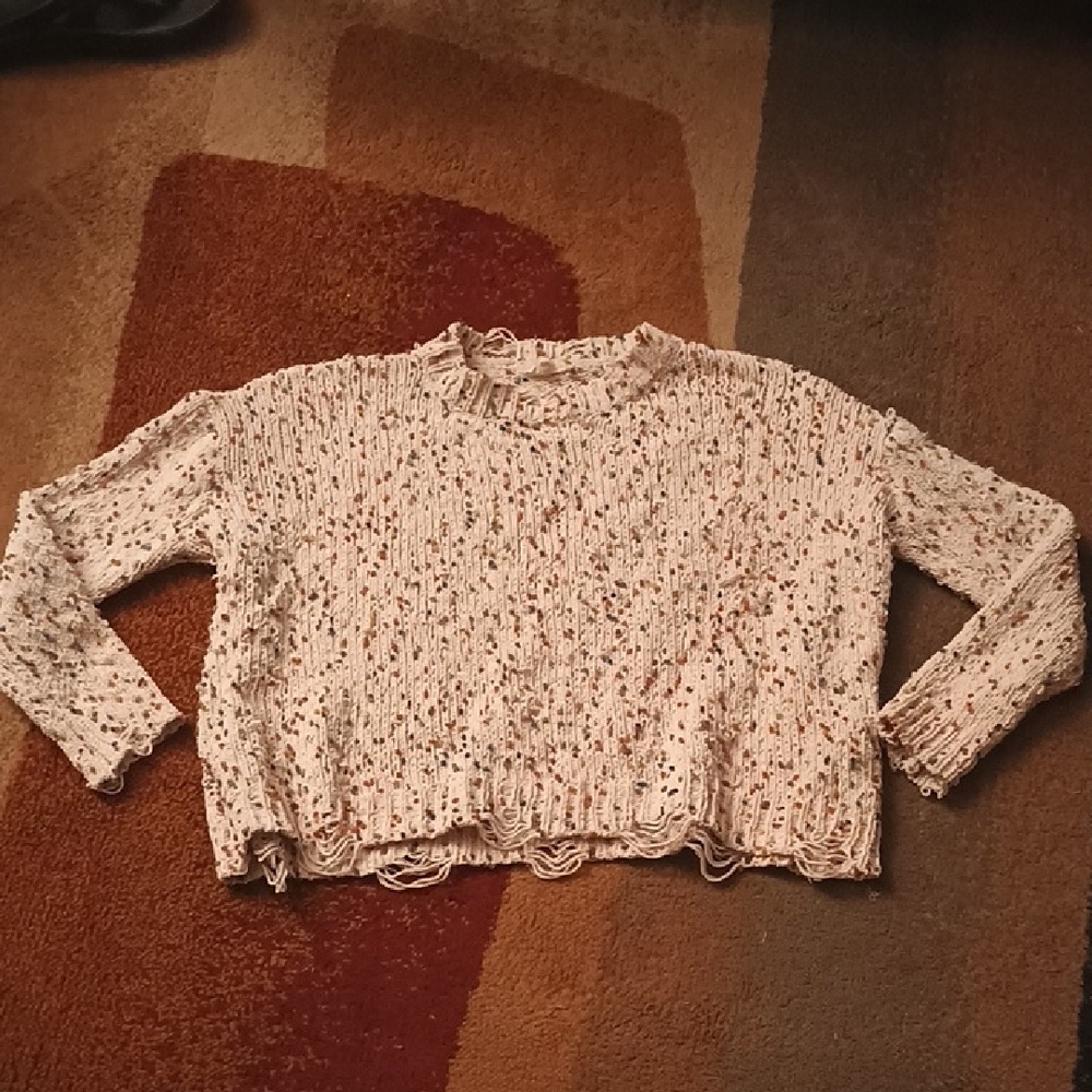 Entro Textured Cream and Brown Knit Hoodie